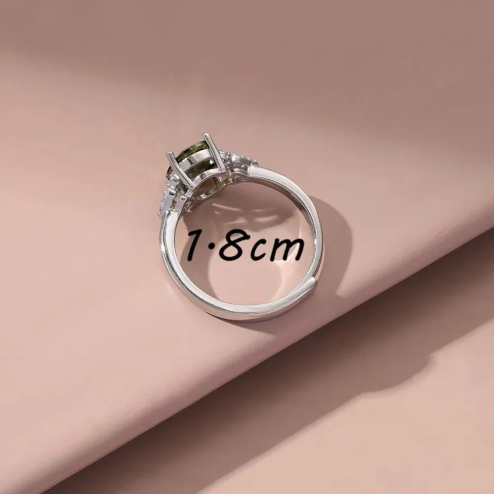New Sterling Silver Elegant Minimalist Adjustable Peridot & White Sapphire Ring